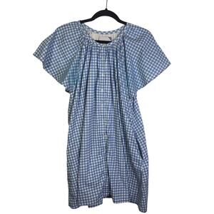Addison Bay Blue White Gingham Dress Flutter Sleeve Pockets Medium